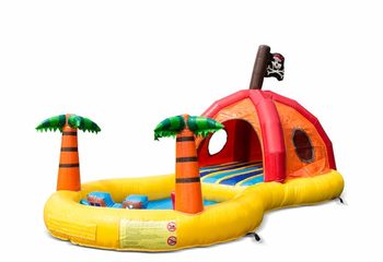Groot opblaasbaar halfopen play fun springkussen met zwembad kopen in thema playzone piraat pirate voor kinderen. Bestel springkussens online bij JB Inflatables Nederland 
