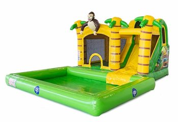 Opblaasbaar Jumpy Happy Splash springkussen met waterbad kopen in thema oerwoud jungle voor kinderen bij JB Inflatables