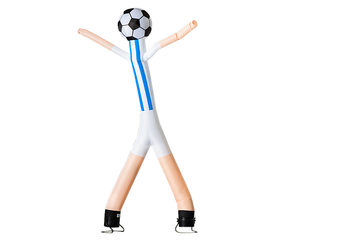 Koop nu online de skyman inflatable tube met 2 benen en 3d bal van 6m hoog in blauw wit bij JB Inflatables Nederland. Alle standaard opblaasbare skydancers worden razendsnel geleverd