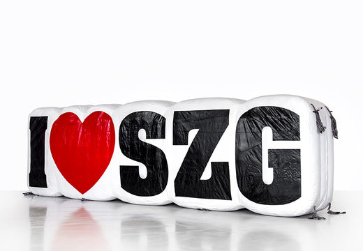 Kup dmuchanie Uwielbiam powiększanie produktu z logo SZG. Zamów pontony 3d już teraz online w JB Dmuchańce Polska