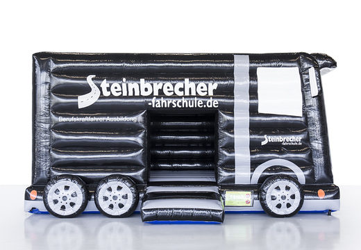 Kup na zamówienie nadmuchiwany zamek autobusowy Steinbrecher fashrschule w kolorze czarnym na imprezy w JB Dmuchańce Polska. Zamów spersonalizowany dmuchane zamki