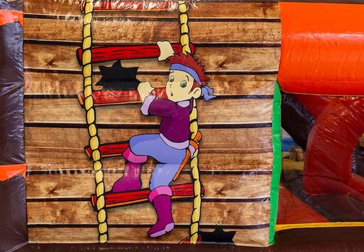 Funcity Piracki dmuchany zamek ze zjeżdżalnią w środku, obiekt 3D na powierzchni do skakania i zabawny wzór dżungli dla dzieci. Zamów dmuchane zamki online w JB Dmuchańce Polska