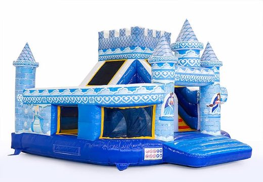 Kup nadmuchiwany niebieski, otwarty wielozadaniowy nadmuchiwany zamek ze zjeżdżalnią w motywie księżniczki dla dzieci. Zamów nadmuchiwane zamki online w JB Dmuchańce Polska