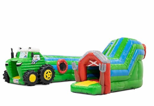 Kup duży nadmuchiwany tunel do zabawy w domu z dmuchanym zamkiem do czołgania w motywie traktora dla dzieci. Zamów dmuchane zamki online w JB Dmuchańce Polska