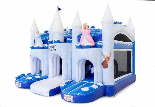 Kup duży dmuchany, kryty, niebiesko-biały, nadmuchiwany zamek wielozadaniowy ze zjeżdżalnią w lodowym lodzie dla dzieci. Zamów dmuchane zamki online w JB Dmuchańce Polska