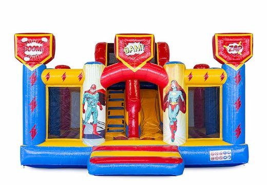 Zamów dmuchany zamek superbohatera Slidebox ze zjeżdżalnią dla dzieci. Kup dmuchane zamki online w JB Dmuchańce Polska