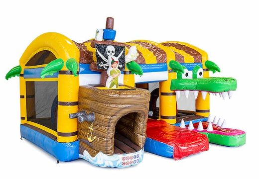 Nadmuchiwany wielofunkcyjny dmuchany zamek piracki ze zjeżdżalnią pośrodku i obiektami 3D dla dzieci. Zamów dmuchane zamki online w JB Dmuchańce Polska