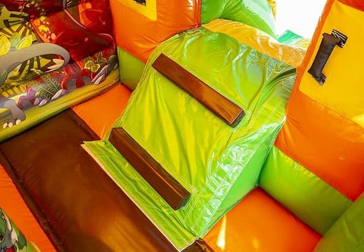 Mini wielofunkcyjny domek do skakania do użytku komercyjnego ze zjeżdżalnią w kolorze zielonym i pomarańczowym na sprzedaż w JB Dmuchańce Polska online