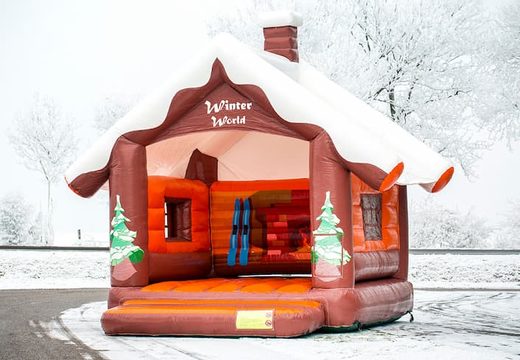Nadmuchiwany zamek narciarski Skihut winterworld z kominem 3D u góry dla dzieci. Zamów dmuchane zamki do skakania online w JB Dmuchańce Polska