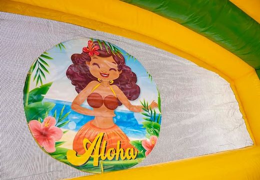 Kup nadmuchiwany plac wodny Hawai do ciekawych zabaw z wodą dla dzieci. Podwójna zjeżdżalnia ślizg i kąpiel wodna w klimacie imprezy dla dzieci w JB Dmuchance