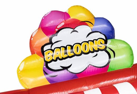 Na sprzedaż dmuchany czerwony foodtruck z motywem balonów z opcją naniesienia własnej reklamy i nadruku.  Zamów dmuchańce z certyfikatem od producenta trwałych obiektów dmuchanych JB Dmuchance  