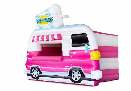  Zamów online dmuchany różowy samochód food truck z motywem shakea waniliowego na dachu. Kup trwałe dmuchane obiekty od producenta JB Dmuchance Polska