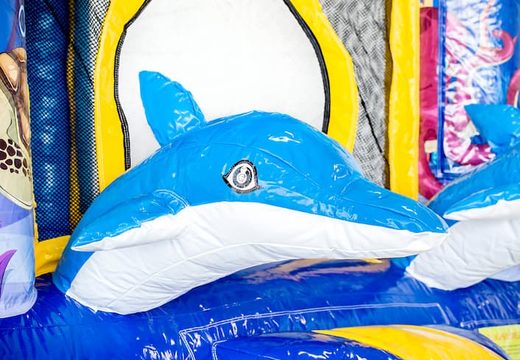 Kup mini nadmuchiwany dmuchany zamek ze zjeżdżalnią ze zjeżdżalnią o tematyce delfinów. Zamów nadmuchiwane dmuchane zamki online w JB Dmuchańce Polska