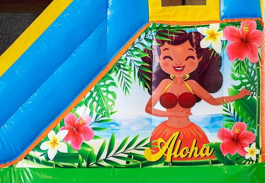 Kup nadmuchiwany Jumpy Happy Splash z wanną i z motywem tropikalnym Hawajów dla dzieci w JB Dmuchance.Kolorowy plac wodny dla dzieci z opcja skakania zamów online w JB Dmuchance