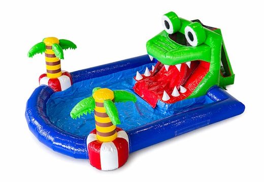 Kup duży dmuchany zamek do skakania ze zjeżdżalnią i basenem w mini parku dla dzieci z motywem krokodyla. Zamów dmuchane zamki do skakania online w JB Dmuchańce Polska
