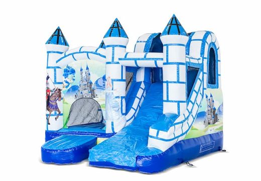 Zamów mały dmuchany wielofunkcyjny dmuchany zamek w stylu niebiesko-białym ze zjeżdżalnią dla dzieci. Kup dmuchane zamki do skakania online w JB Dmuchańce Polska