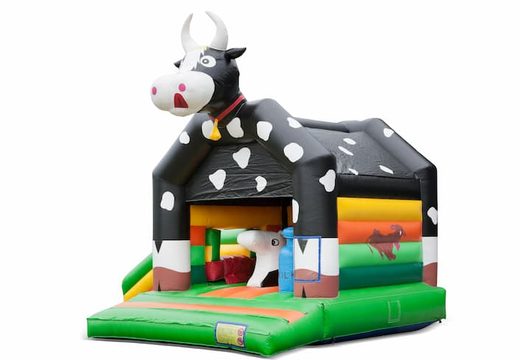 Kup nadmuchiwany, wielofunkcyjny, dmuchany zamek do zabawy w domu ze zjeżdżalnią w motywie krowy dla dzieci. Zamów dmuchane zamki online w JB Dmuchańce Polska