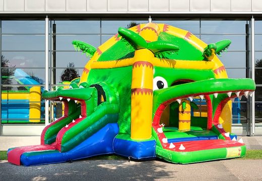 Kup zadaszony wielofunkcyjny super dmuchany zamek ze zjeżdżalnią w motywie krokodyla dla dzieci. Zamów dmuchane zamki do skakania online w JB Dmuchańce Polska