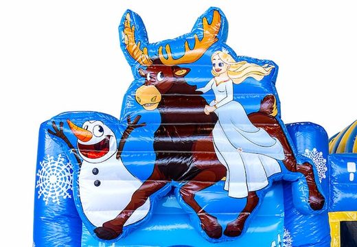 Leżaczek w motywie zamarzniętego lodu ze zjeżdżalnią, zabawnymi obiektami na skaczącej powierzchni i efektownymi obiektami 3D dla dzieci. Kup nadmuchiwane leżaczki online w JB Dmuchańce Polska