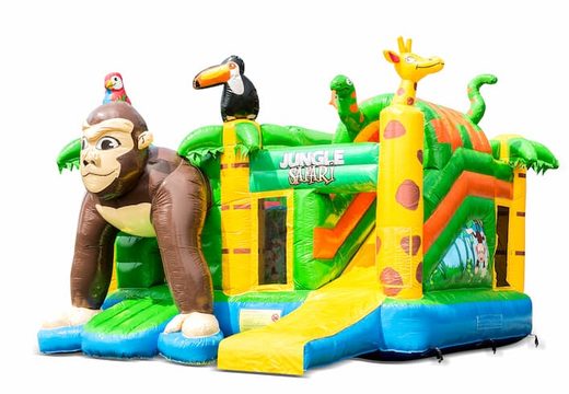 Na sprzedaż rozbudowany żólto zielony dmuchany plac zabaw z motywem safari i małpą 3D dla dzieci. Zamów online wymarzone dmuchańce dla dzieci tylko w JB Dmuchance