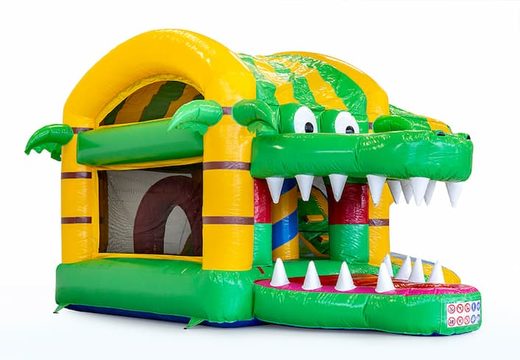 Nadmuchiwany zamek z motywem krokodyla z obiektami 3D w środku i zjeżdżalnią dla dzieci. Kup dmuchane zamki do skakania online w JB Dmuchańce Polska