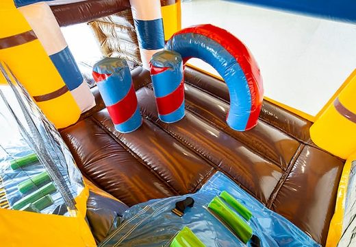 Wielofunkcyjny piracki bramkarz ze zjeżdżalnią i obiektami 3D w środku dla dzieci. Kup nadmuchiwane leżaczki online w JB Dmuchańce Polska
