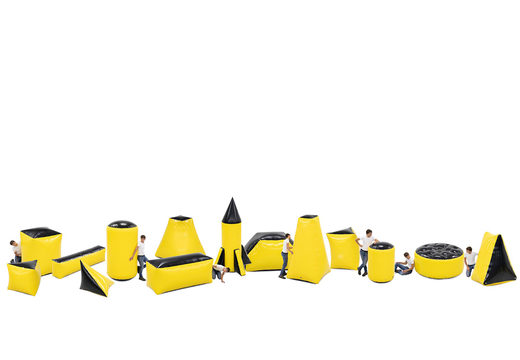 Sprzedam kompletny zestaw 14 sztuk przeszkód łuczniczych w kolorze żółtym dla młodszych i starszych. Zamów zestawy dmuchanych przeszkód bojowych już teraz online w JB Dmuchańce Polska