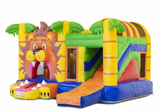 Wielofunkcyjny dmuchany zamek z motywem lwa ze zjeżdżalnią i przeszkodami dla dzieci