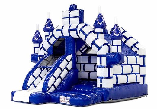 Slide Combo Inflatable Castle Tematyczna zjeżdżalnia Nadmuchiwany bramkarz z niebieskim i białym dla dzieci na sprzedaż