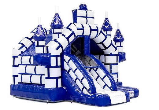 Zamów nadmuchiwany leżaczek Slide Combo ze zjeżdżalnią w motywie zamku w kolorze niebieskim i białym dla dzieci