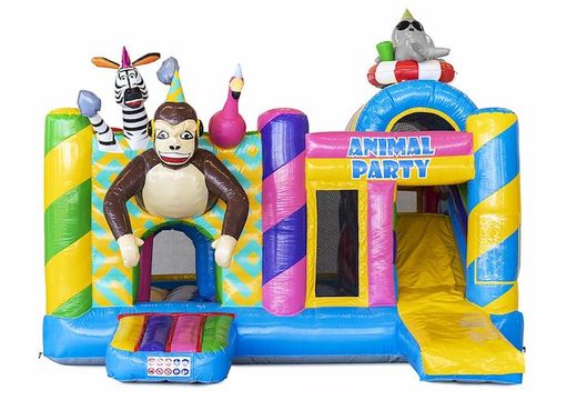 Kup dmuchany zamek do skakania ze zjeżdżalnią z bawiącymi się zwierzętami dla dzieci