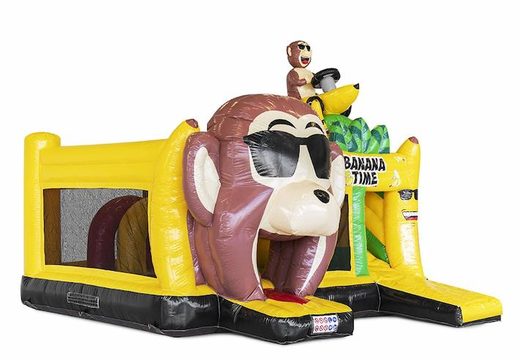 Zamów dmuchany dmuchany zamek z przeszkodami i zjeżdżalnią w motywie bananowej małpy