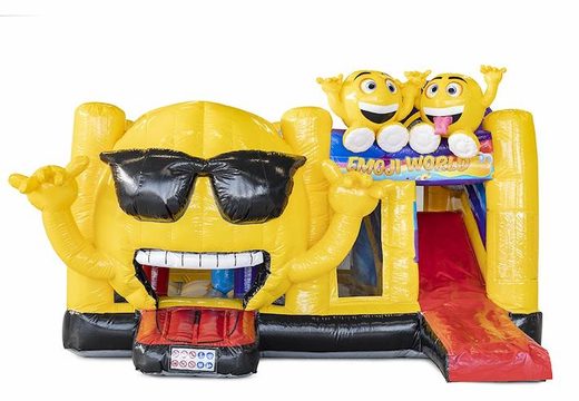 Nadmuchiwany leżaczek z motywem emoji ze zjeżdżalnią na sprzedaż dla dzieci