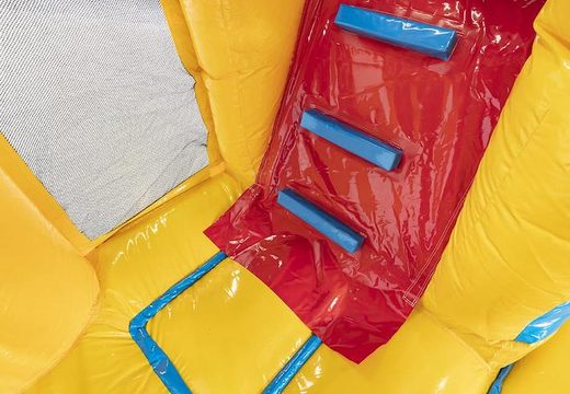 Zamów nadmuchiwany leżaczek ze zjeżdżalnią w kolorze żółtym z emotikonami dla dzieci