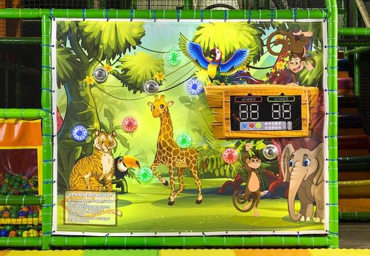 Ściana placu zabaw z interaktywnymi miejscami i motywem safari dla dzieci do grania w gry na sprzedaż