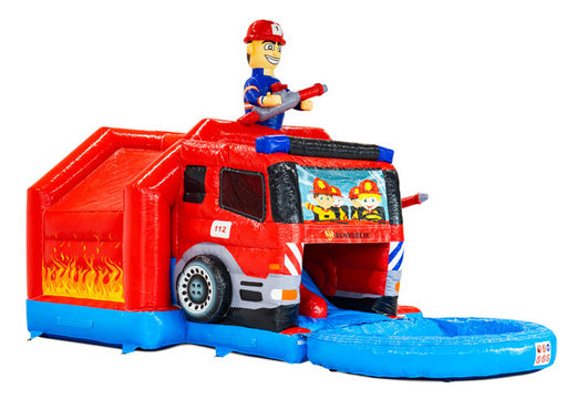 Kup dmuchany zamek Slide Combo z podwójnym zjeżdżalnią na temat straży pożarnej w JB