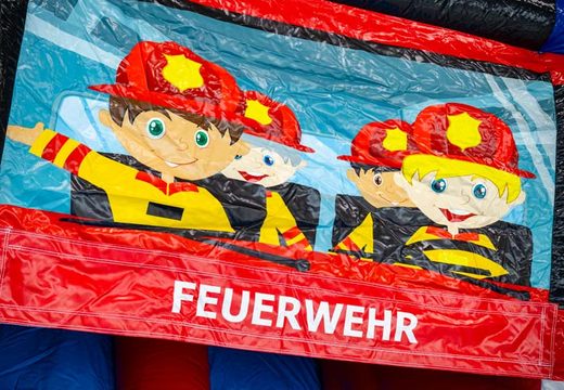 Zamku dmuchanego o tematyce strażackiej z ilustracją niemieckich strażaków, zamów online