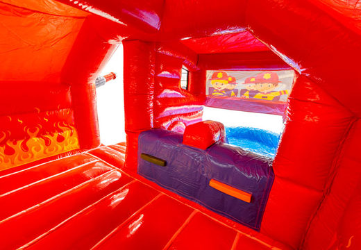Wewnątrz zamku dmuchanego Dubbelslide Slide Combo, niebieski, czerwony, pomarańczowy