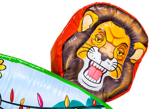 Zamów online zamkniętą skoczną zjeżdżalnię 3D w temacie dżungli z lwem