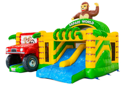 Zamek dmuchany Multiplay Dubbelslide z dwoma zjeżdżalniami w temacie safari gorilla