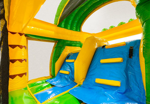 Ścianka wspinaczkowa z Multiplay dubbelslide w temacie Safari Gorilla w kolorze niebieskim, żółtym, zielonym